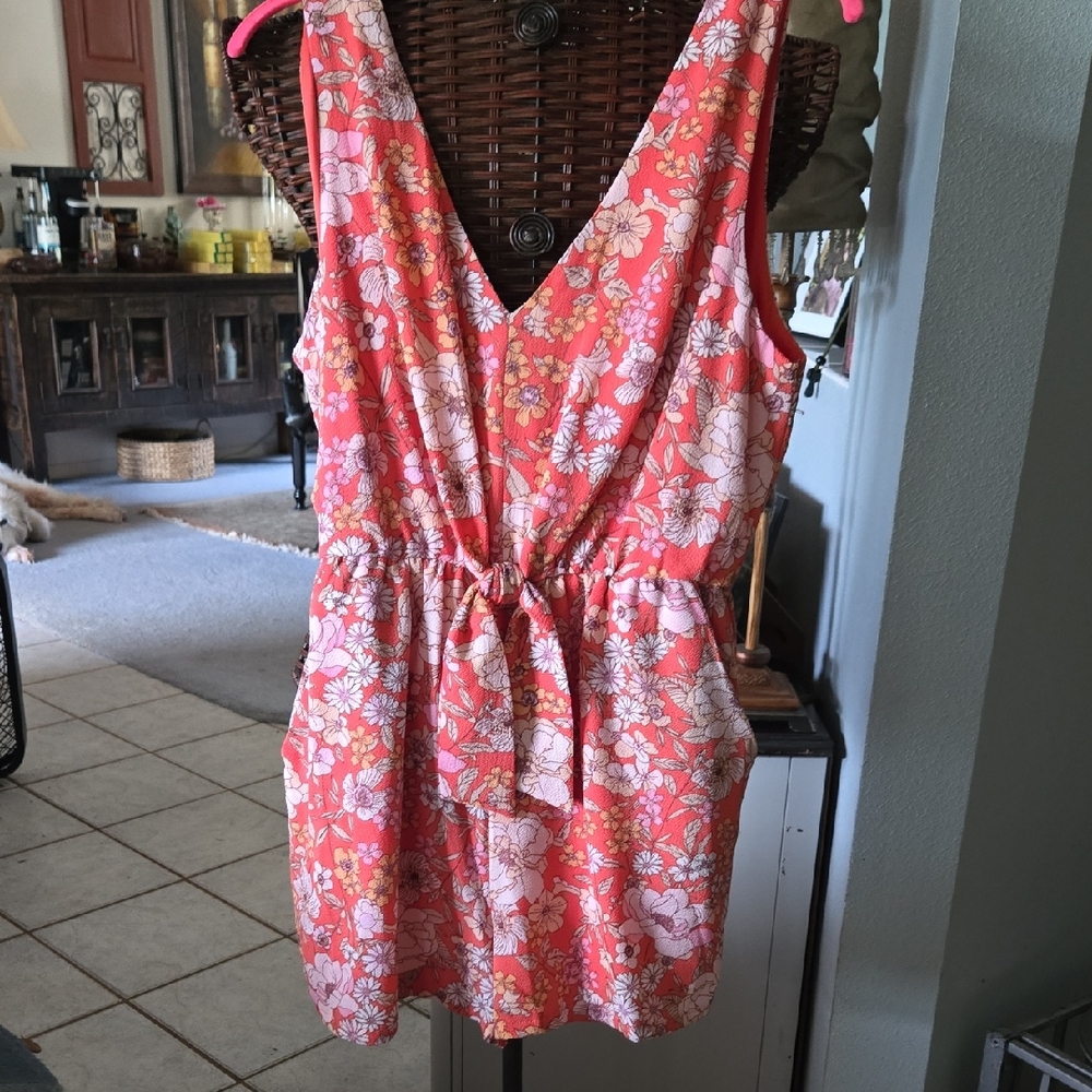 As U Wish Coral Floral Dress Romper